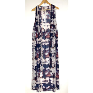 Forgotten Grace Water Color Duster Cardigan Sheer Sleeveless Beach Cover Up M